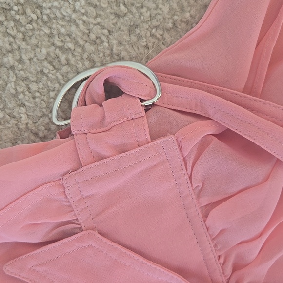 NWT Caara Clara Side Buckle Pink Handkerchief Hem Wrap Midi Dress Size Medium - Picture 5 of 10